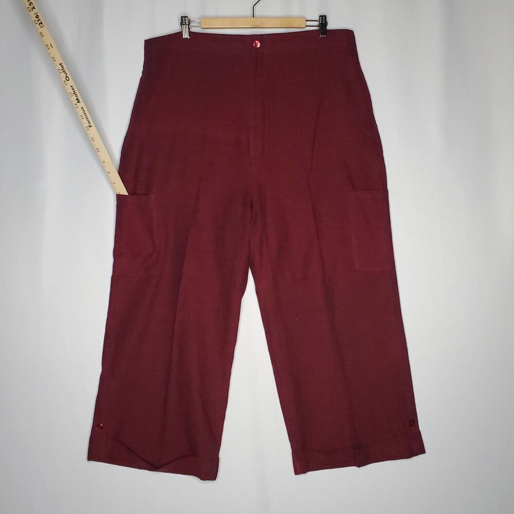 Caran NY Crop Wide Leg Pants Women 2X Red Linen Cotton Cargo Artsy Lagenlook - Picture 3 of 10